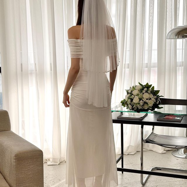 White Pearl Scatter Wedding Veil