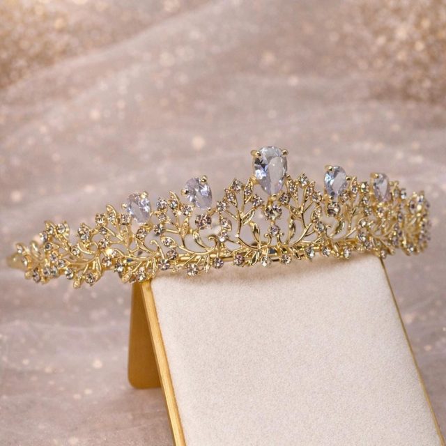 Gold Crystal Crown Tiara