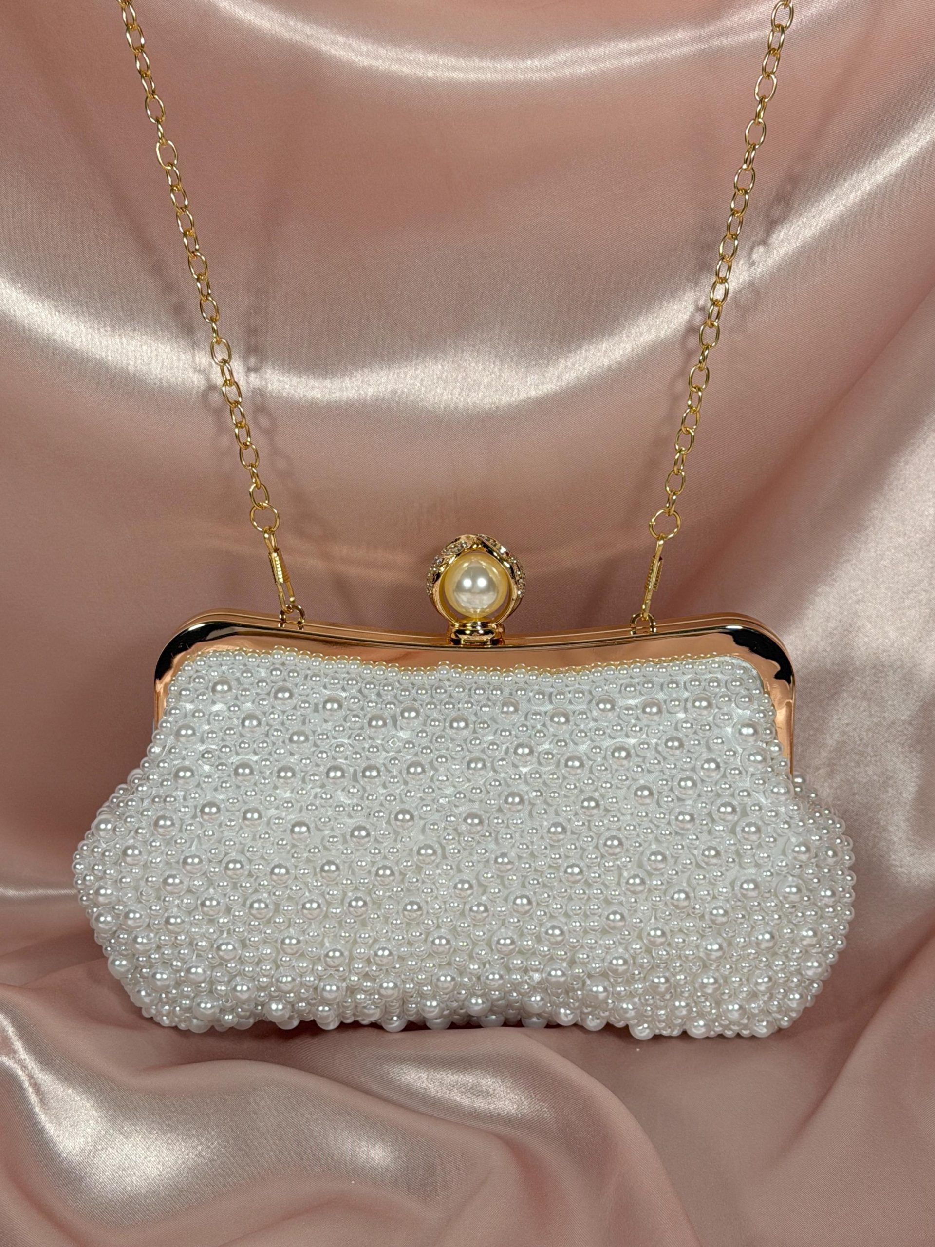 White Pearl Beaded Clutch Purse