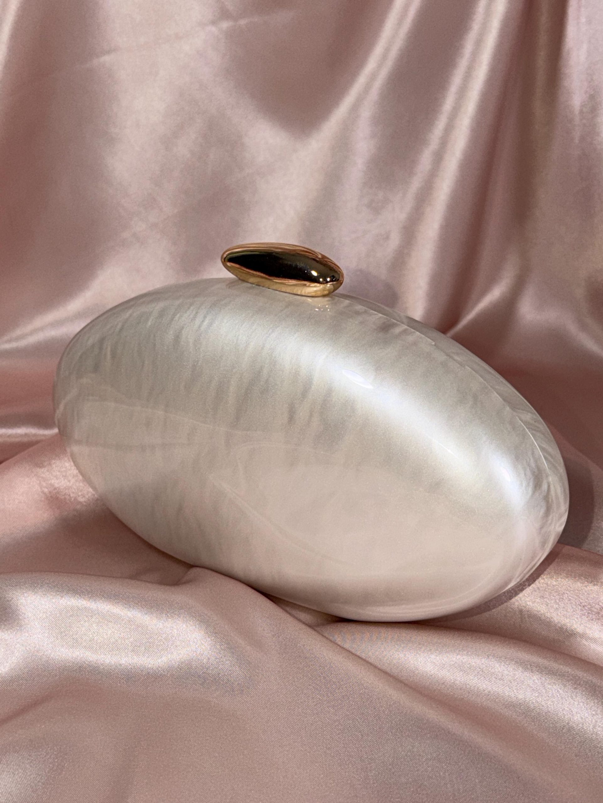 Pearl-White Oval Clutch Purse