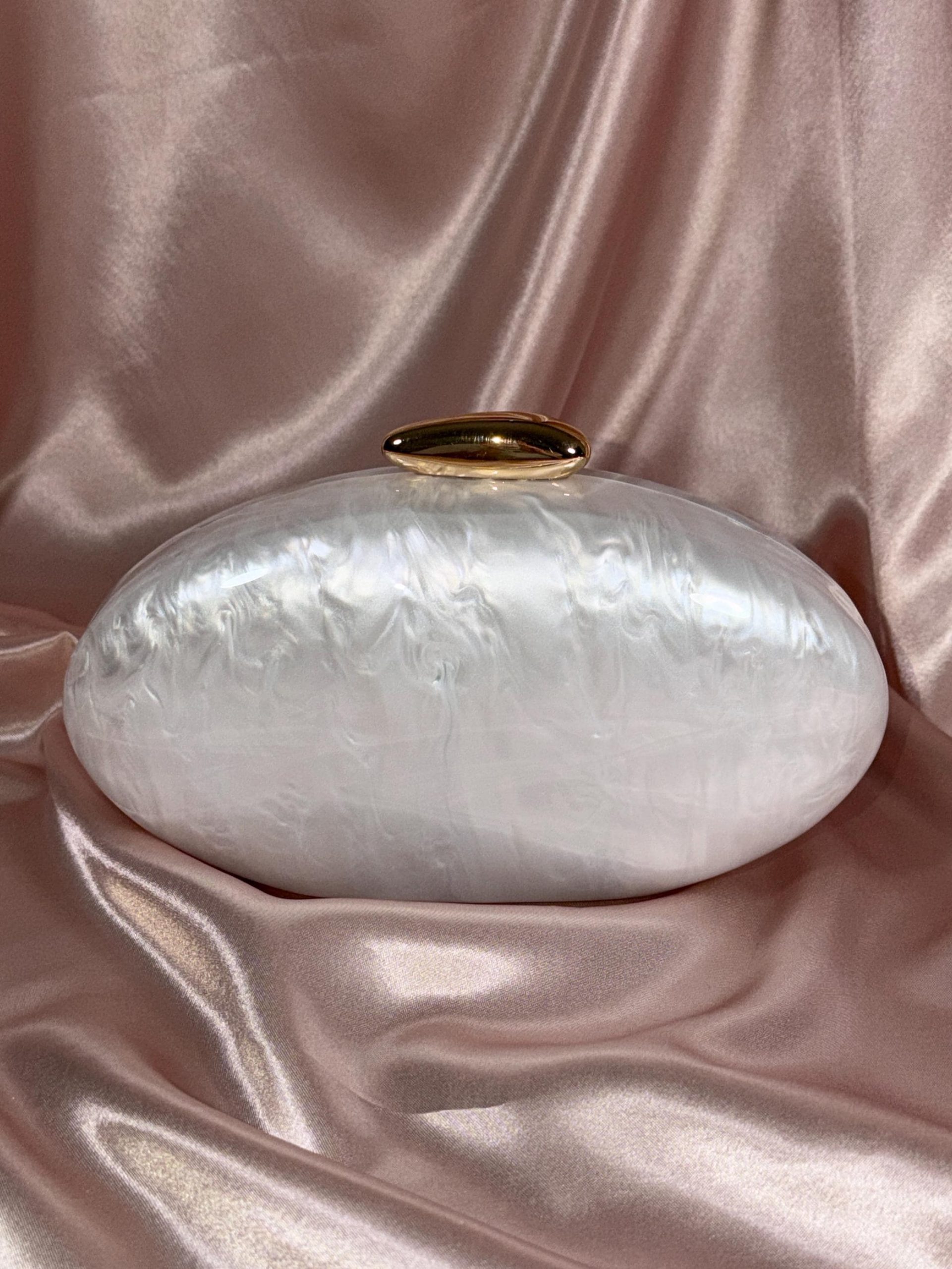 White Oval Clutch Purse