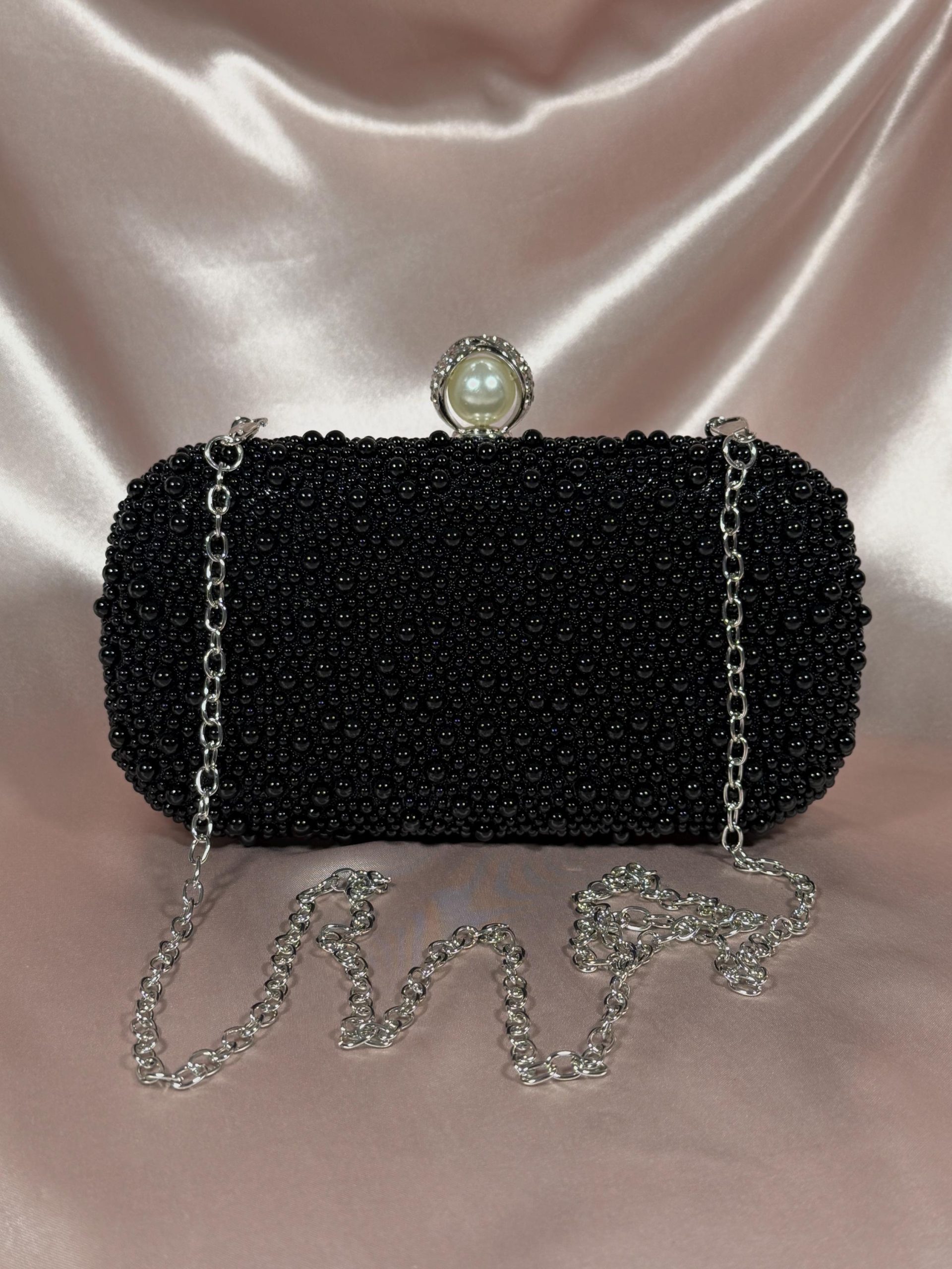 Black Pearl Clutch Purse – Handmade Wedding Bag