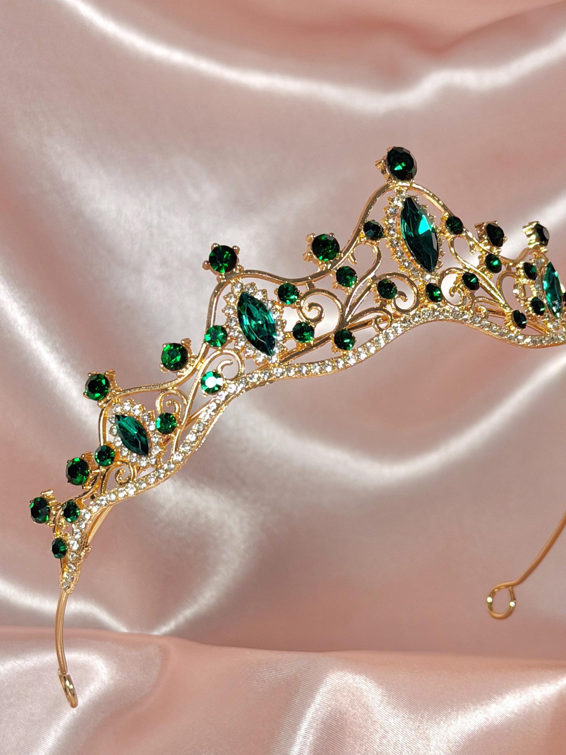 Emerald Green Crystal Tiara Crown – Gold Wedding Tiara for Brides