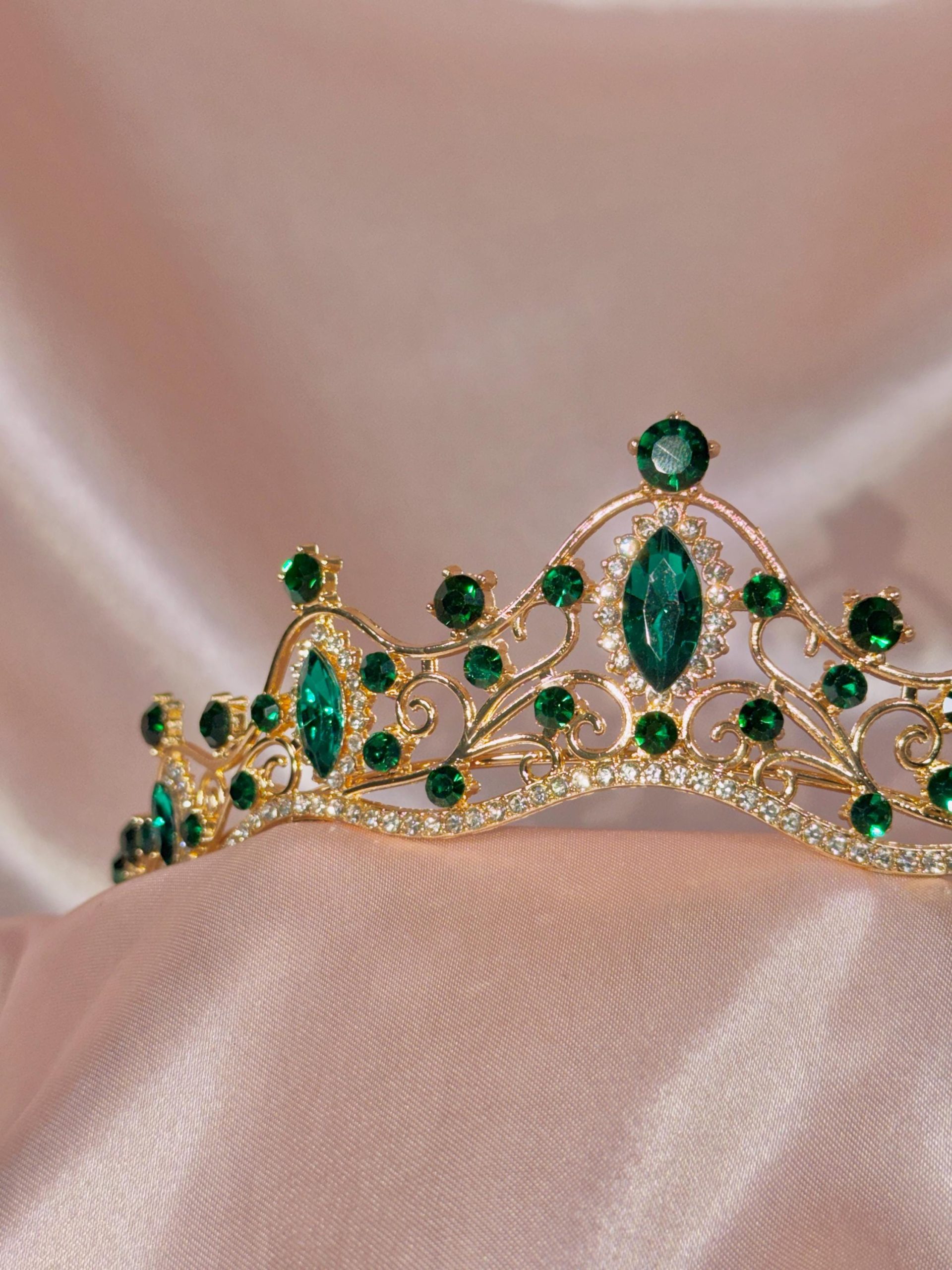 Emerald Green Crystal Tiara Crown – Gold Wedding Tiara for Brides