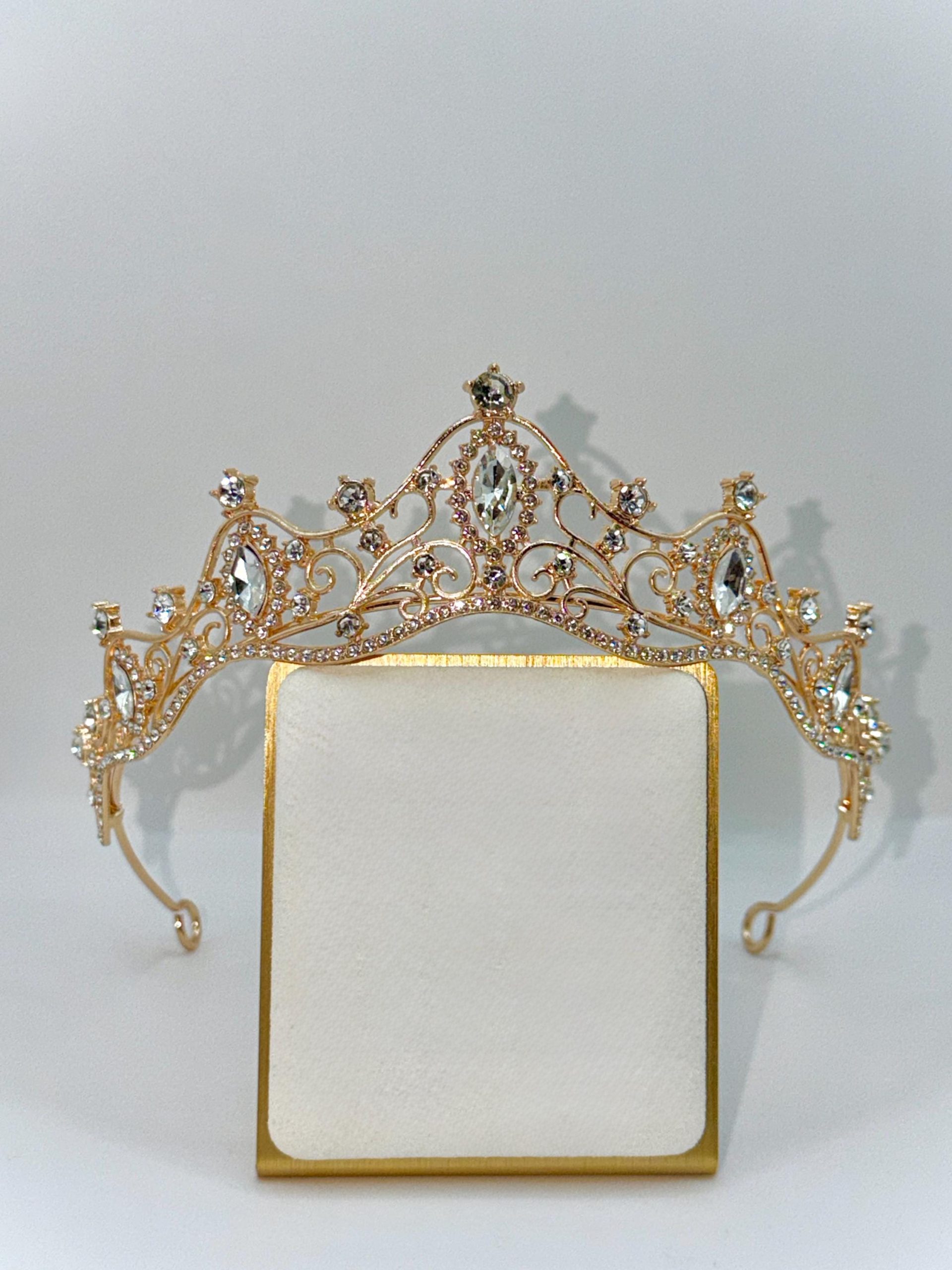 Emerald Green Crystal Tiara Crown – Gold Wedding Tiara for Brides