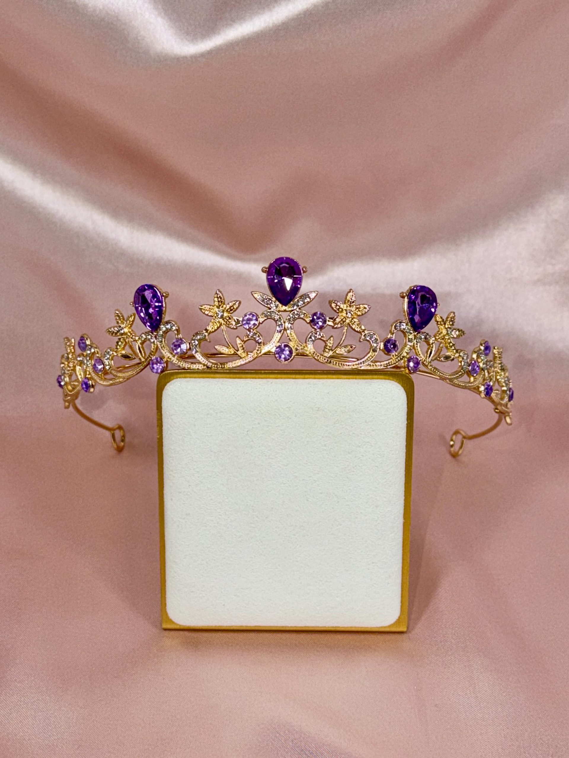 Royal Blue Crystal Tiara Crown – Gold Wedding Tiara