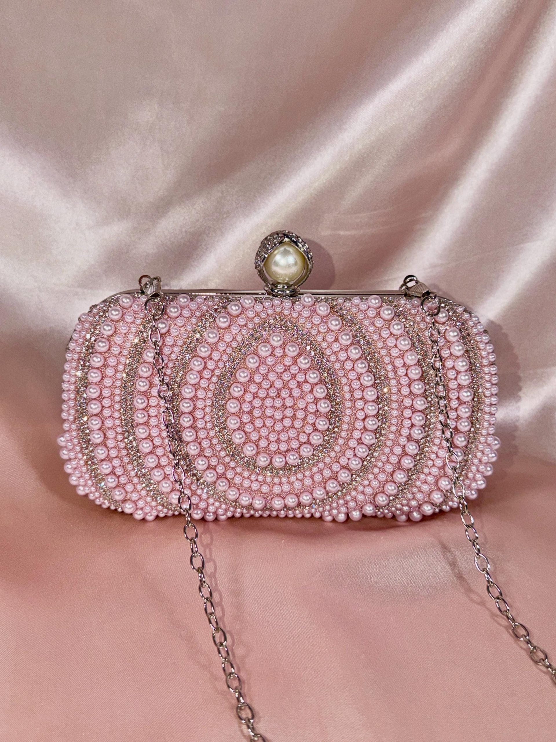 Pink Pearl Clutch Purse – Beaded Clutch Bag