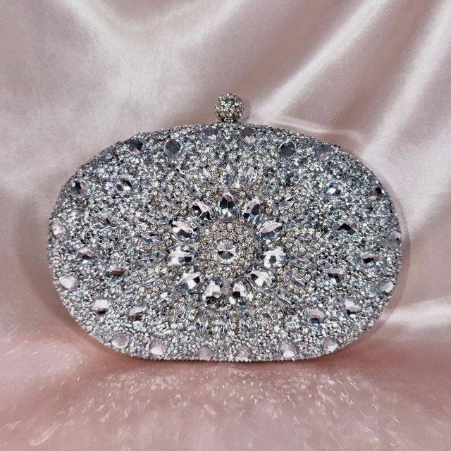 Silver Crystal Clutch Purse