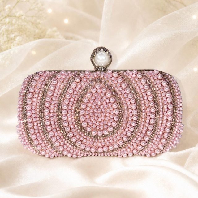 Pink Pearl Clutch Purse – Beaded Clutch Bag