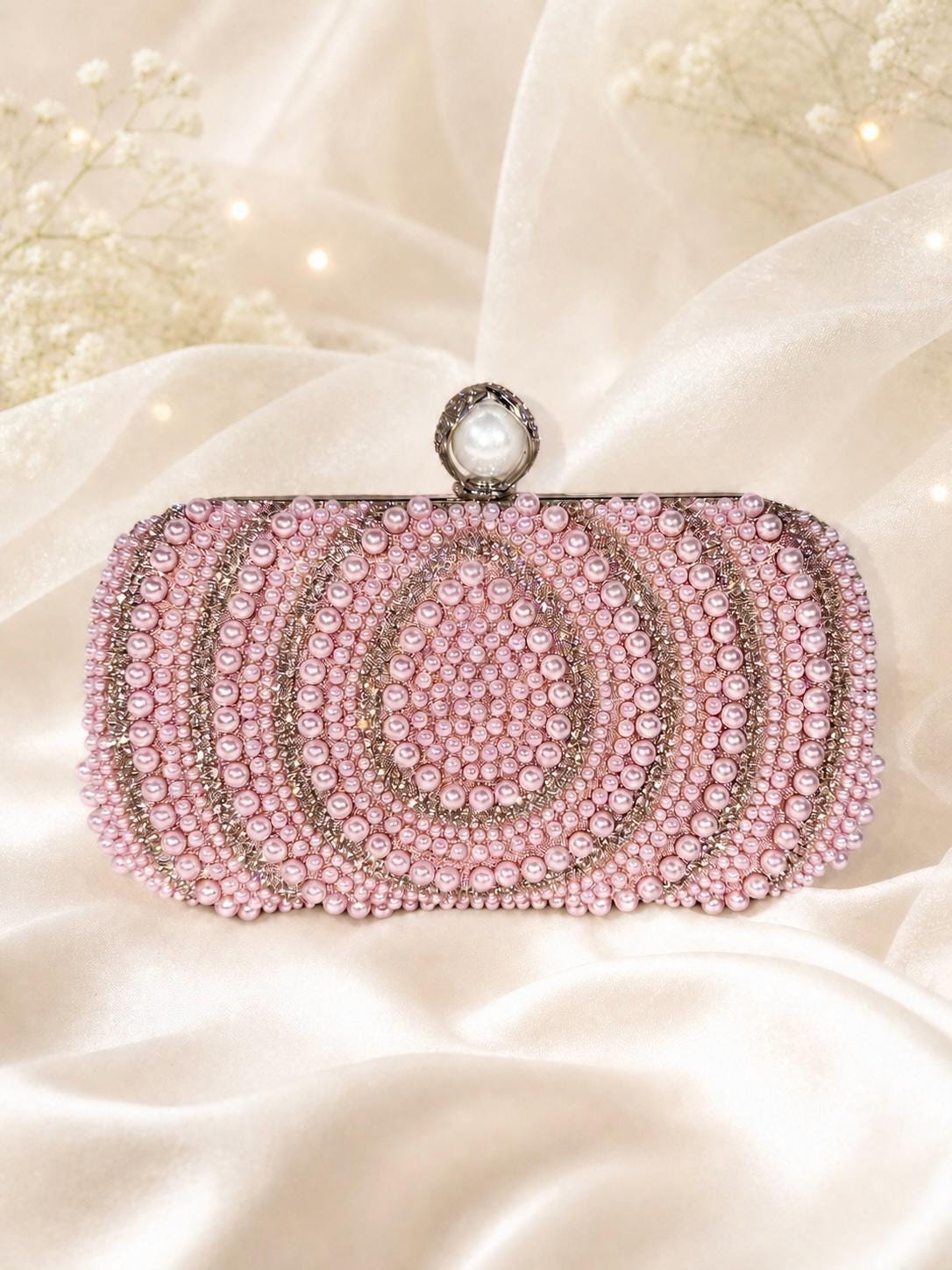 Pink Pearl Clutch Purse – Beaded Clutch Bag
