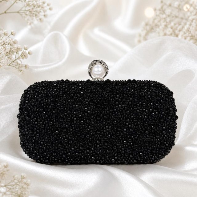 Black Pearl Clutch Purse – Handmade Wedding Bag