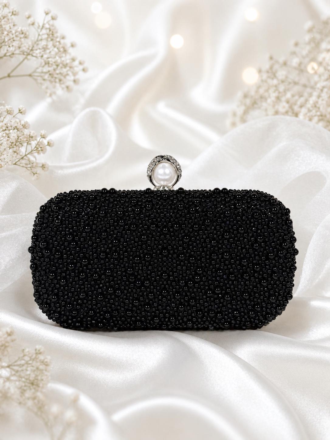 Black Pearl Clutch Purse – Handmade Wedding Bag