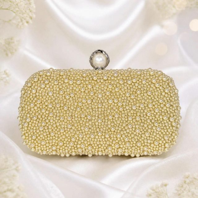 Gold Pearl Clutch Purse – Handmade Wedding Bag