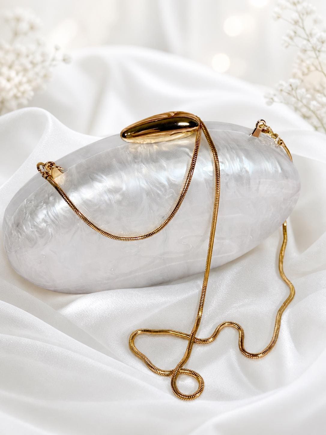 White Oval Clutch Purse