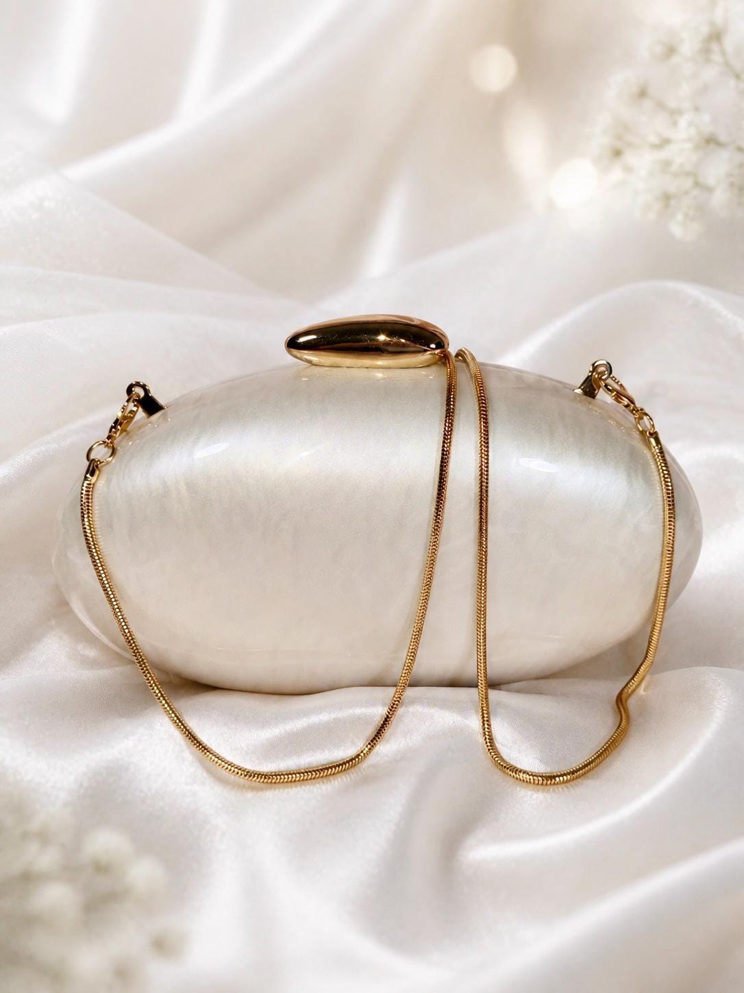 Pearl-White Oval Clutch Purse