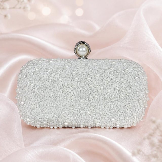 White Pearl Clutch Purse – Handmade Wedding Bag