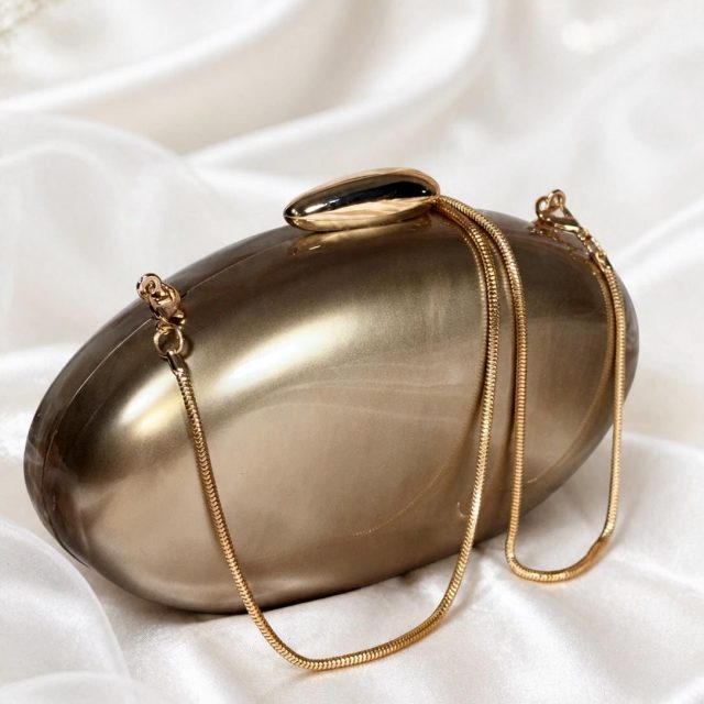 Brown Oval Clutch Purse
