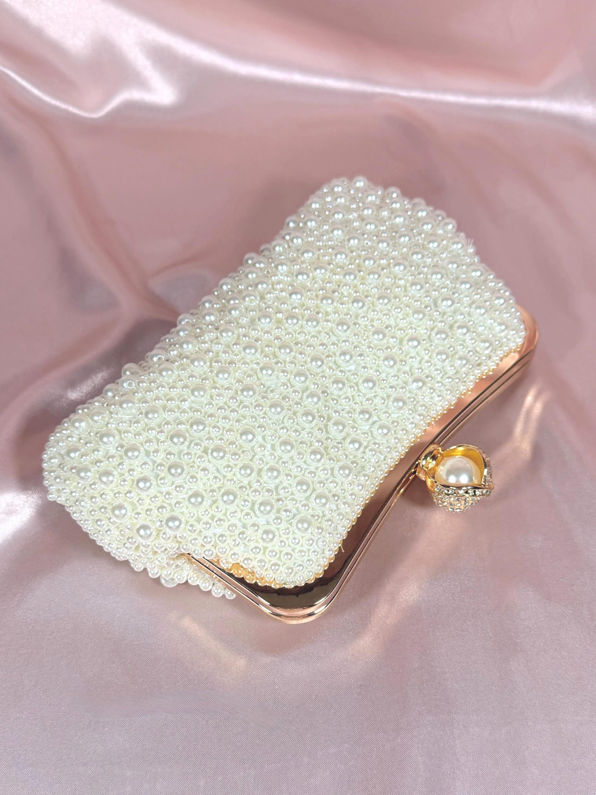 Beige Pearl Beaded Clutch Purse