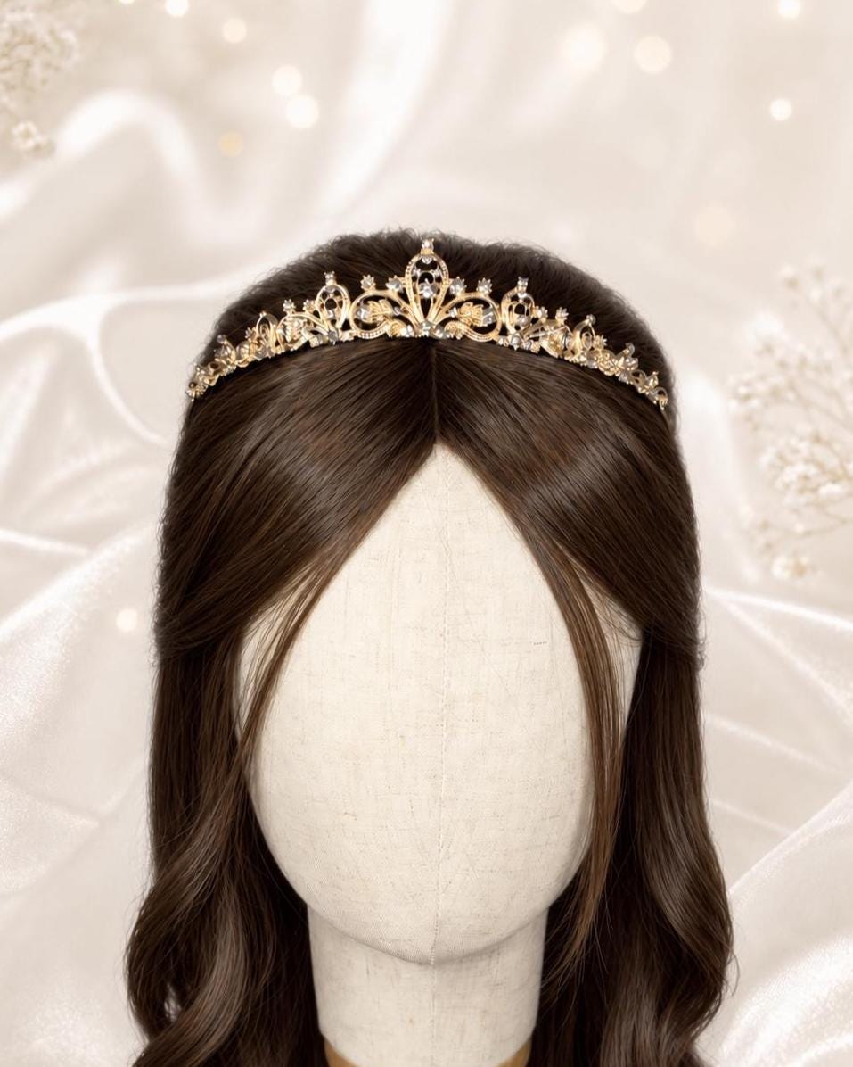 Gold Crystal Tiara Crown – Wedding Tiara for Brides